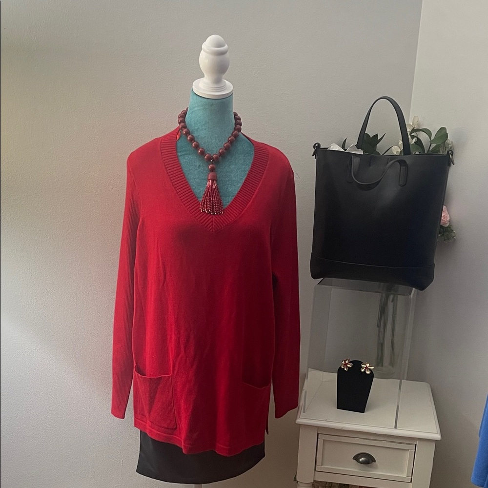 Alison Sheri Red V Neck Sweater